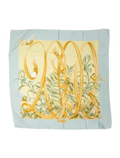Pre-owned Ferragamo Silk Paisley Print Scarf In Blue/yellow