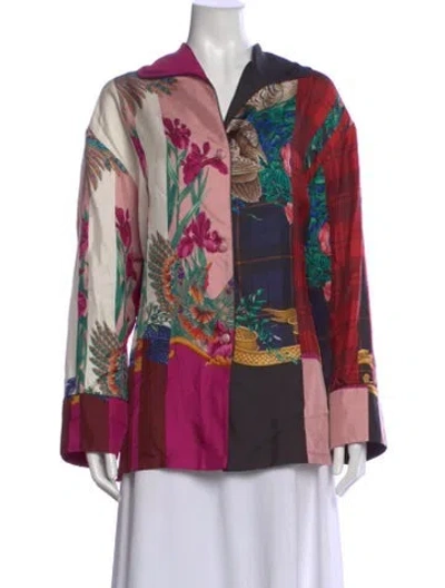 Pre-owned Ferragamo Silk Patterned Blouse In Black