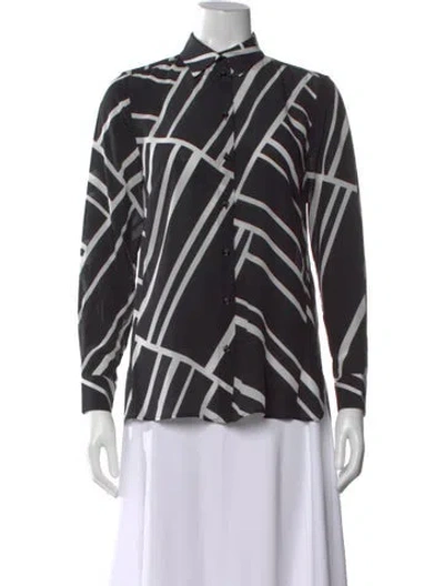 Pre-owned Ferragamo Silk Patterned Blouse In Black