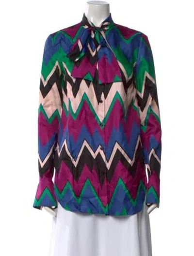 Pre-owned Ferragamo Silk Patterned Blouse In Purple