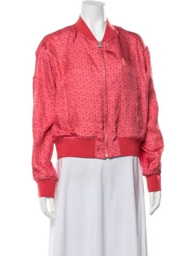 Pre-owned Ferragamo Silk Patterned Bomber Jacket W/ Tags In Pink