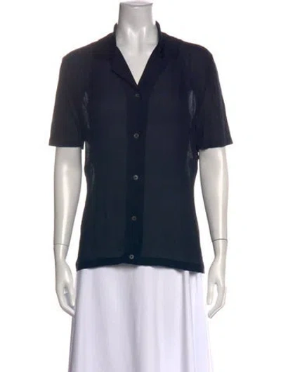Pre-owned Ferragamo Silk Patterned Button-up Top In Blue