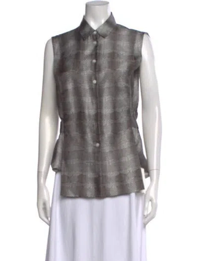 Pre-owned Ferragamo Silk Patterned Button-up Top In Gray