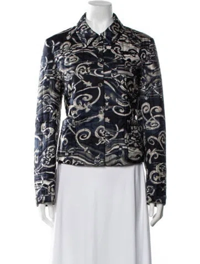 Pre-owned Ferragamo Silk Patterned Jacket In Blue