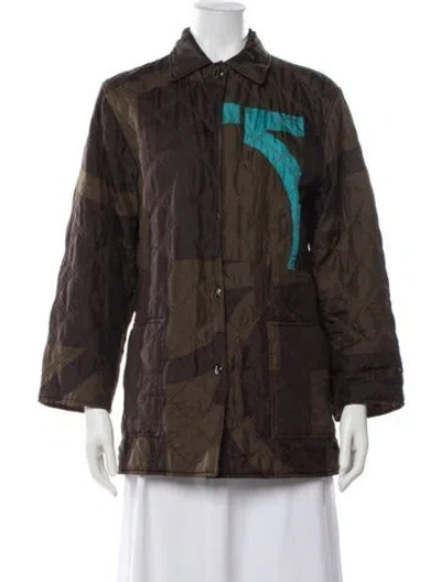 Pre-owned Ferragamo Silk Patterned Jacket In Green