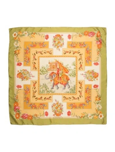 Pre-owned Ferragamo Silk Patterned Scarf In Green