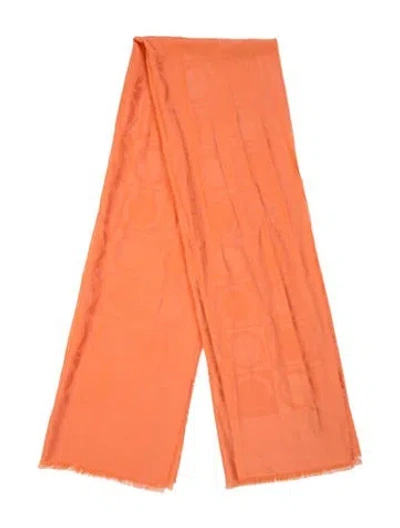 Pre-owned Ferragamo Silk Patterned Scarf In Orange