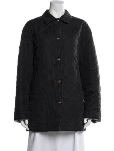 Pre-owned Ferragamo Silk Plaid Print Coat In Gray