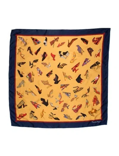 Pre-owned Ferragamo Silk Printed Bandana In Blue/yellow