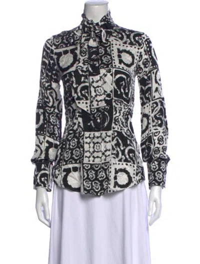 Pre-owned Ferragamo Silk Printed Blouse In Black