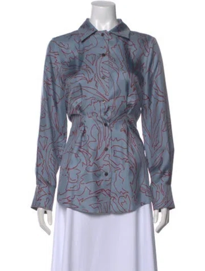 Pre-owned Ferragamo Silk Printed Blouse In Blue