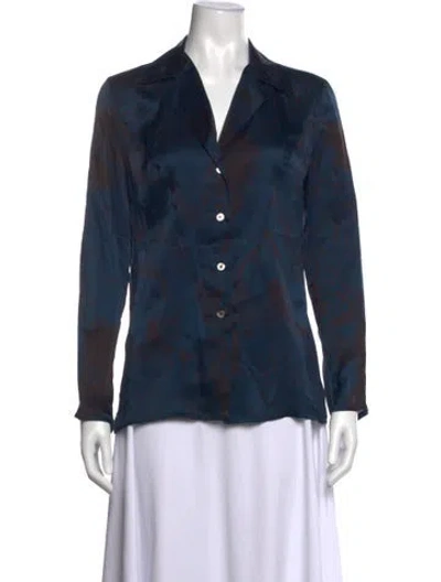 Pre-owned Ferragamo Silk Printed Blouse In Blue