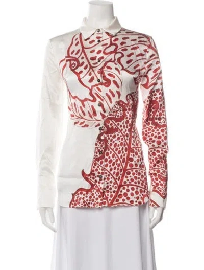 Pre-owned Ferragamo Silk Printed Blouse In Red