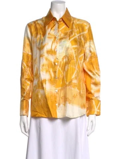 Pre-owned Ferragamo Silk Printed Blouse In Yellow