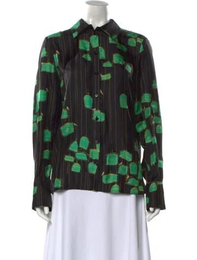 Pre-owned Ferragamo Silk Printed Button-up Top In Black