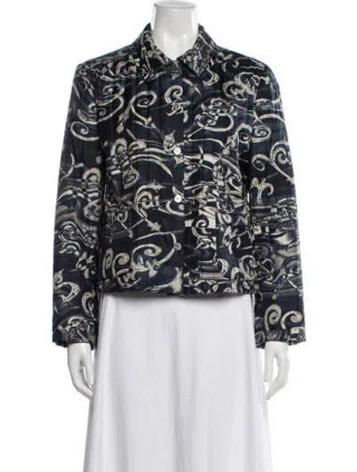 Pre-owned Ferragamo Silk Printed Jacket In Blue