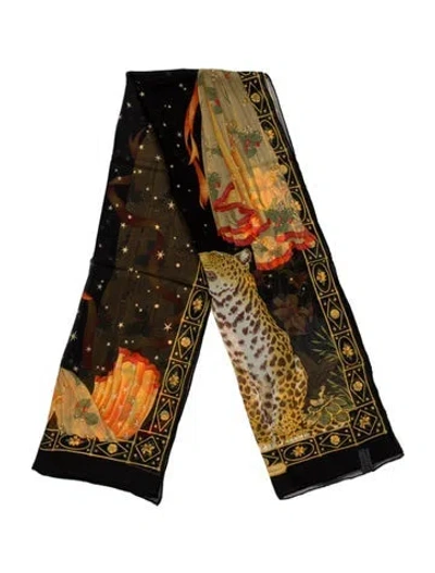 Pre-owned Ferragamo Silk Printed Scarf In Black