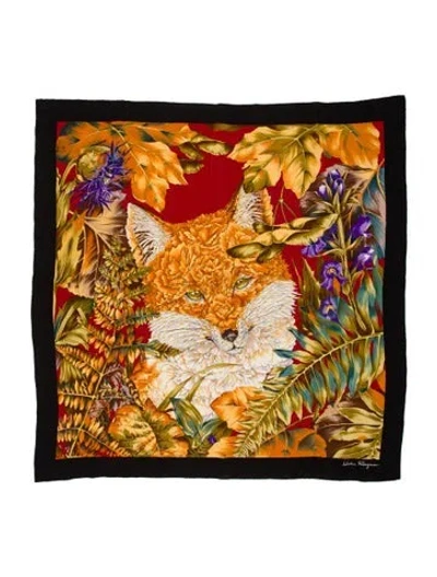 Pre-owned Ferragamo Silk Printed Scarf In Black