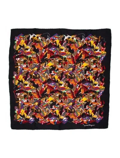 Pre-owned Ferragamo Silk Printed Scarf In Black