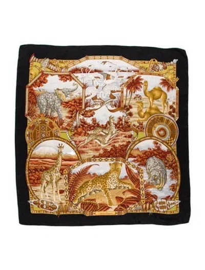 Pre-owned Ferragamo Silk Printed Scarf In Black