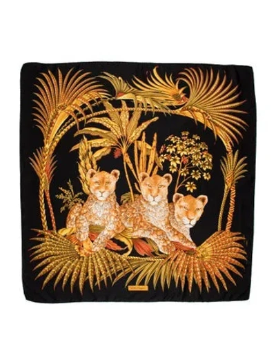 Pre-owned Ferragamo Silk Printed Scarf In Black