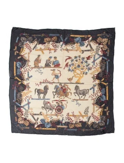 Pre-owned Ferragamo Silk Printed Scarf In Black