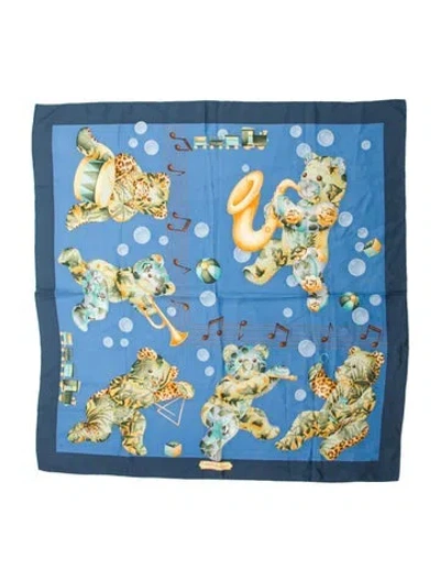 Pre-owned Ferragamo Silk Printed Scarf In Blue