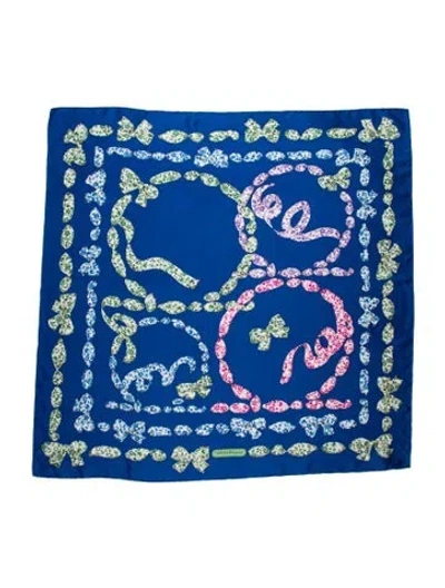 Pre-owned Ferragamo Silk Printed Scarf In Blue