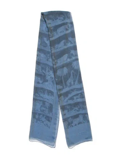 Pre-owned Ferragamo Silk Printed Scarf In Blue