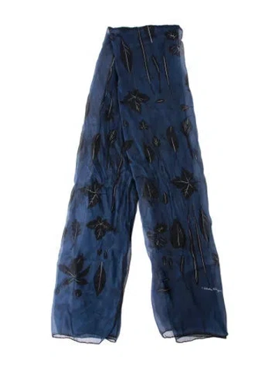 Pre-owned Ferragamo Silk Printed Scarf In Blue
