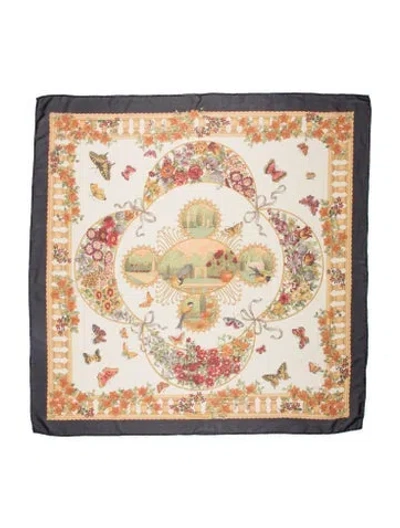 Pre-owned Ferragamo Silk Printed Scarf In Blue