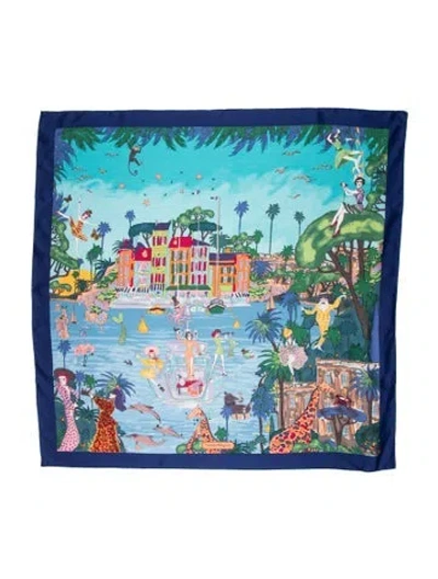 Pre-owned Ferragamo Silk Printed Scarf In Blue