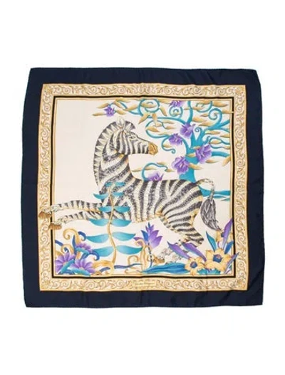 Pre-owned Ferragamo Silk Printed Scarf In Blue