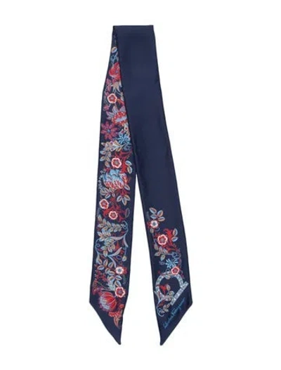 Pre-owned Ferragamo Silk Printed Scarf In Blue