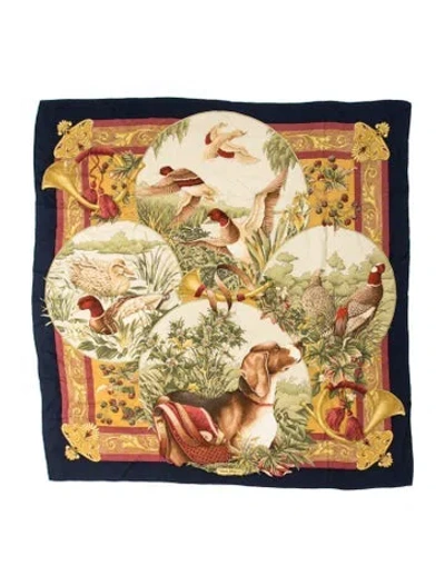 Pre-owned Ferragamo Silk Printed Scarf In Blue