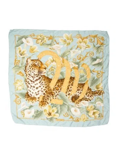 Pre-owned Ferragamo Silk Printed Scarf In Blue