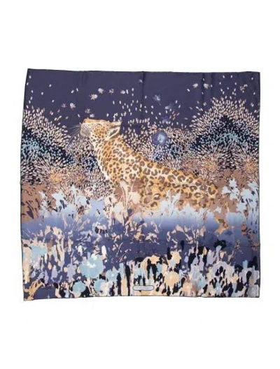 Pre-owned Ferragamo Silk Printed Scarf In Blue