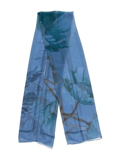 Pre-owned Ferragamo Silk Printed Scarf In Blue