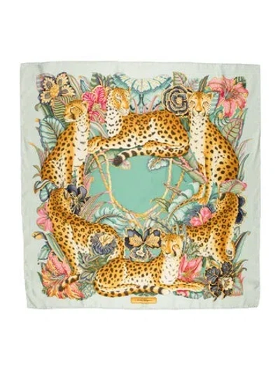 Pre-owned Ferragamo Silk Printed Scarf In Green