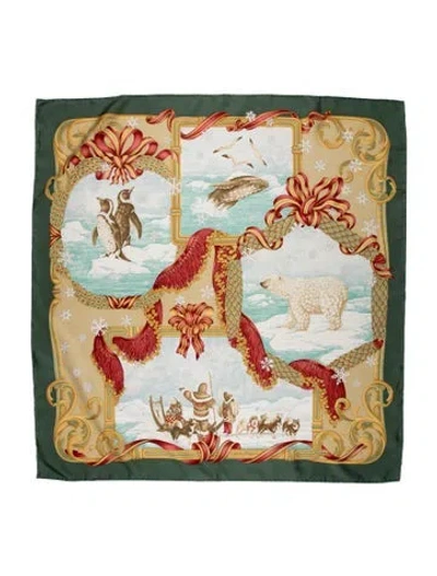 Pre-owned Ferragamo Silk Printed Scarf In Green