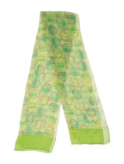 Pre-owned Ferragamo Silk Printed Scarf In Green