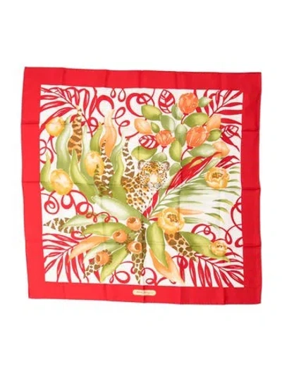 Pre-owned Ferragamo Silk Printed Scarf In Green/neutrals/red