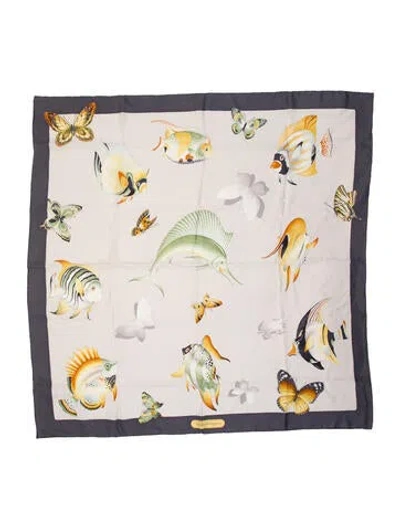 Pre-owned Ferragamo Silk Printed Scarf In Neutral