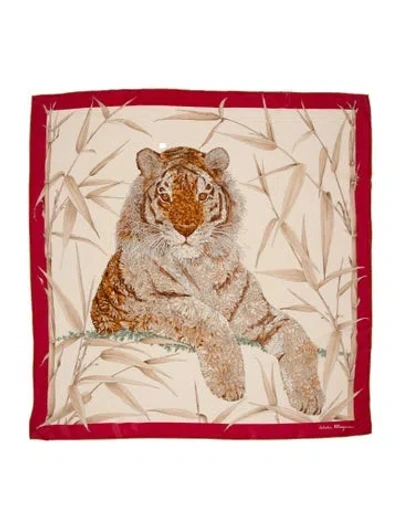Pre-owned Ferragamo Silk Printed Scarf In Neutral