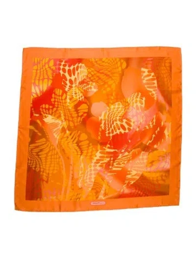 Pre-owned Ferragamo Silk Printed Scarf In Orange
