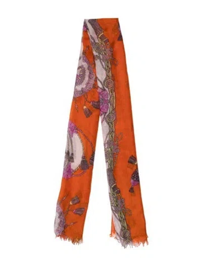 Pre-owned Ferragamo Silk Printed Scarf In Orange