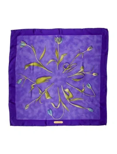 Pre-owned Ferragamo Silk Printed Scarf In Purple