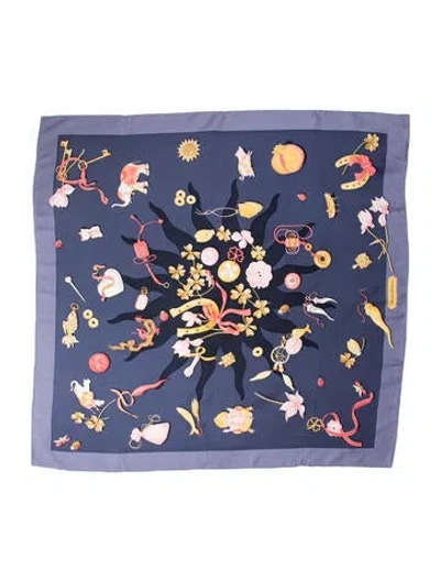 Pre-owned Ferragamo Silk Printed Scarf In Purple