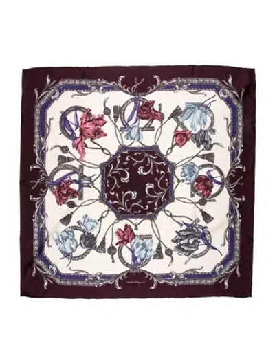 Pre-owned Ferragamo Silk Printed Scarf In Purple