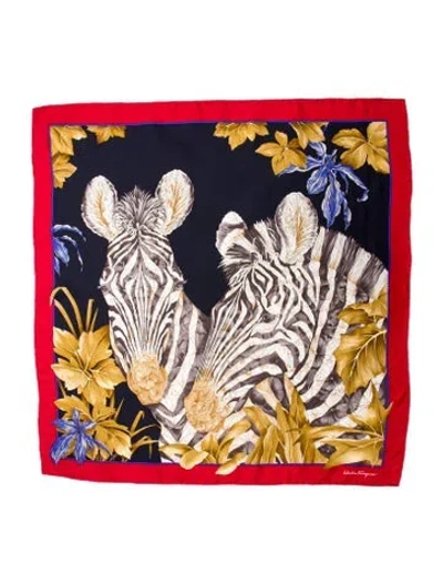 Pre-owned Ferragamo Silk Printed Scarf In Red
